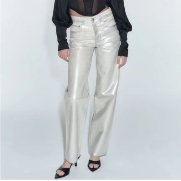 ZARA ZW MID-RISE BOYFRIEND JEANS SILVER - Picture 2 of 10